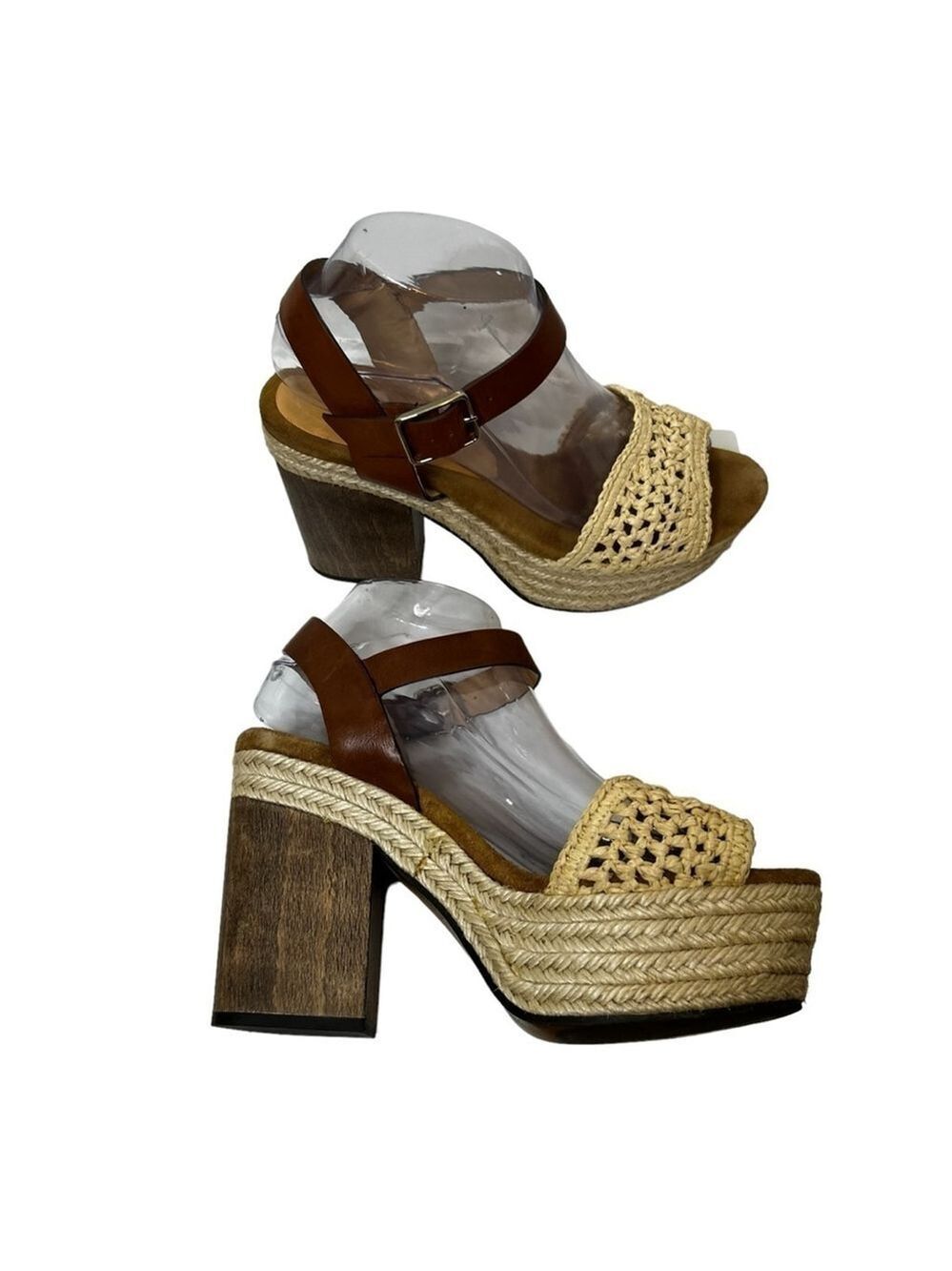 CASTAÑER Leather Colorblock Neutral Pattern Chunky Block Heel Sandals - Picture 10 of 16